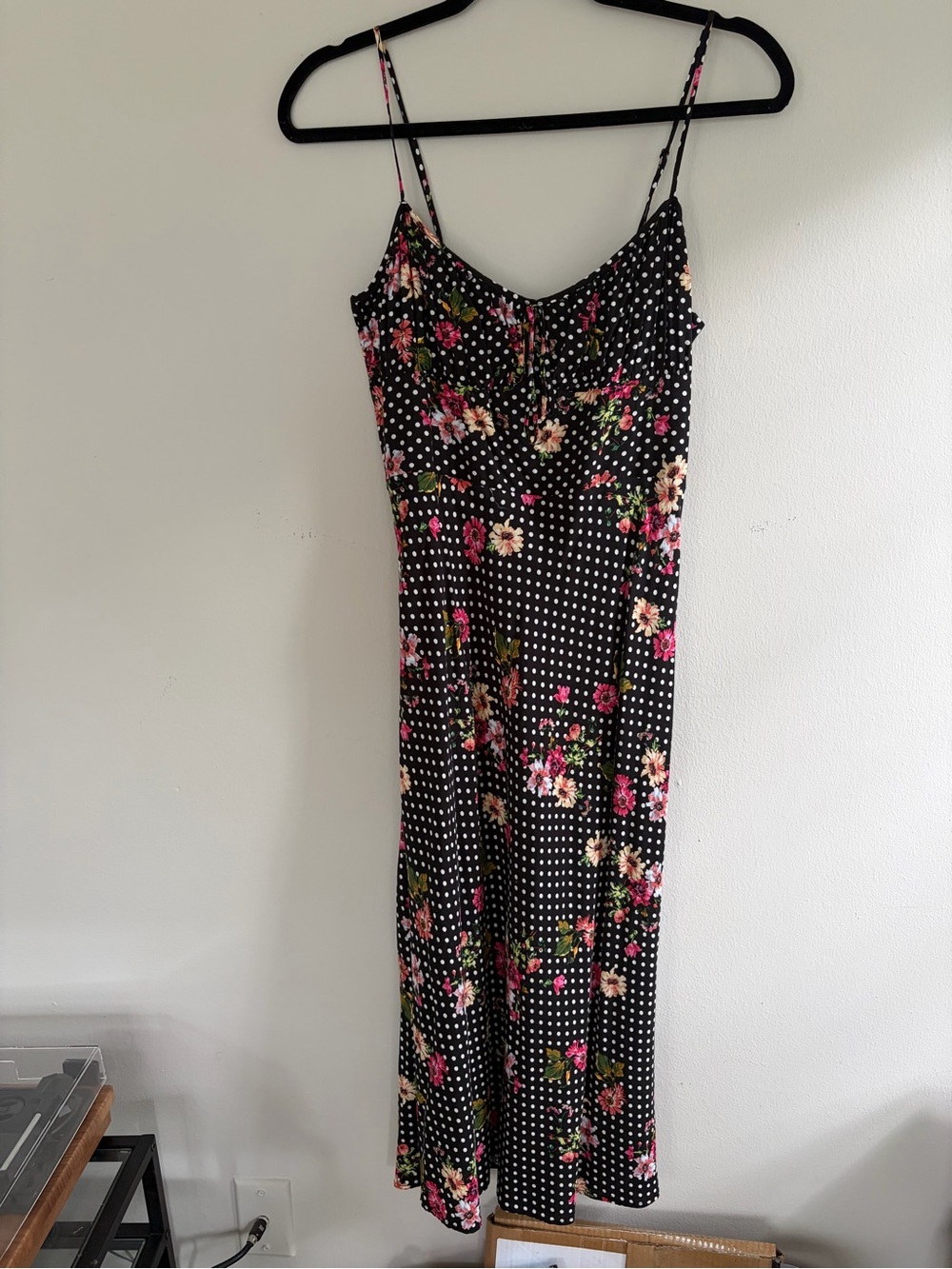 Black Polka Dot & Floral Dress 🌸